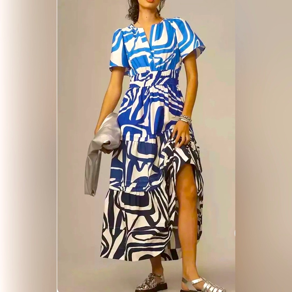 Anthropologie Blue and White Maxi Dress